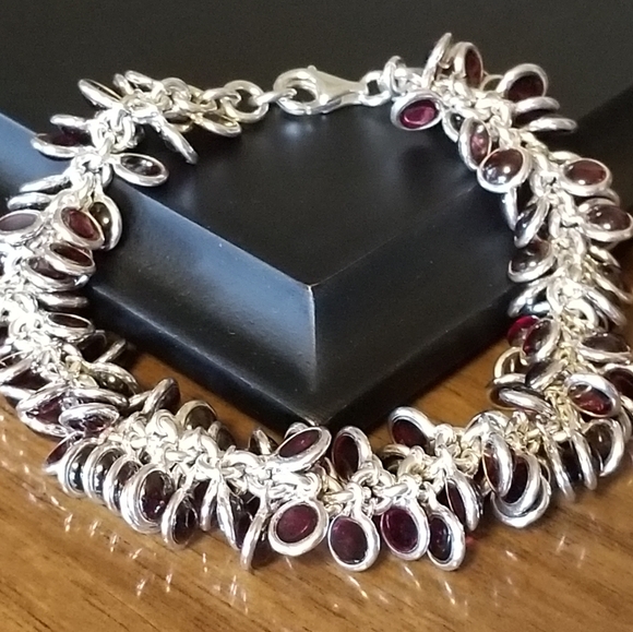 Rare Silpada Sterling Silver & Garnet Cha Cha Bracelet - Picture 1 of 13